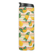 Orangefarbenes Muster mit grünen Blätter auf Paste Thermosbecher (Nach rechts gedreht)