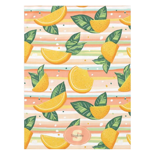 Orangefarbenes Muster mit grünen Blätter auf Paste Tischdecke (Vorderseite)