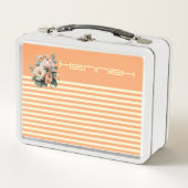 Orangefarbenes Oberteil mit Cremestreifen Metall Brotdose (Vorderseite)