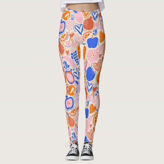 Orangefarbenes Obst Gemüse Leggings (Vorderseite)