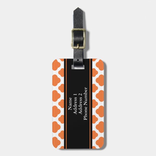 Orangefarbenes oder weißes Quatrefolienmuster Gepäckanhänger (Vorderseite vertikal)