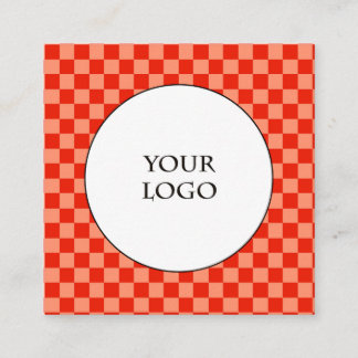 Orangefarbenes Orangefarbenes Karo Muster und Logo Quadratische Visitenkarte