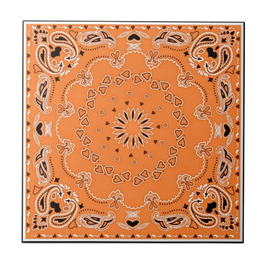 Orangefarbenes orientalisches Design Fliese (Vorderseite)
