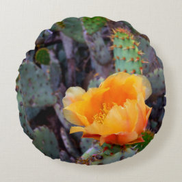 Orangefarbenes Pantopuntia Kakteen Blume Foto Rundes Kissen