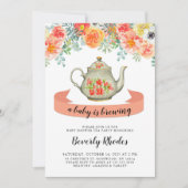 Orangefarbenes Party Blütendusche Tee Einladung (Vorderseite)