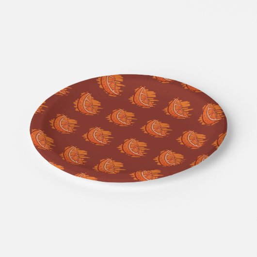 Orangefarbenes Party Pappteller (Schrägansicht)