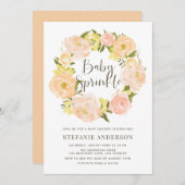 Orangefarbenes Peony Wreath Baby Sprinkle Einladung (Vorne/Hinten)