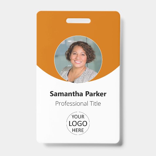 Orangefarbenes Personalisiertes Foto, Logo, Strich Ausweis (Vorderseite)