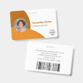 Orangefarbenes Personalisiertes Foto, Logo, Strich Ausweis (Front & Back)