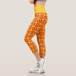 Orangefarbenes Quadrat- und Dreiecksgeflecht-naive Capri Leggings