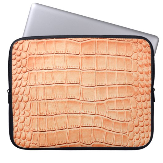 Orangefarbenes Reptilleder Laptopschutzhülle (Vorderseite)