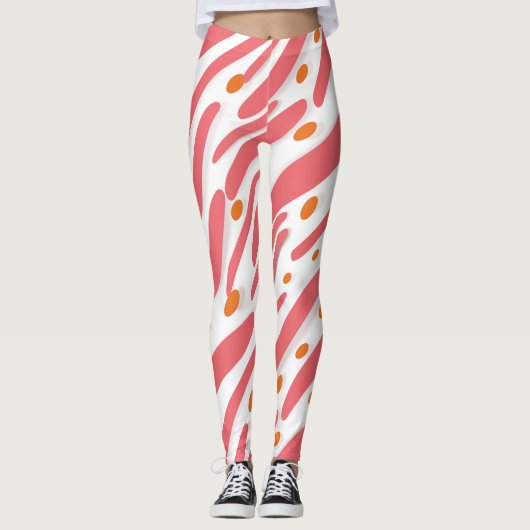 Orangefarbenes rosa Abstraktes Linienmuster Leggings (Vorderseite)