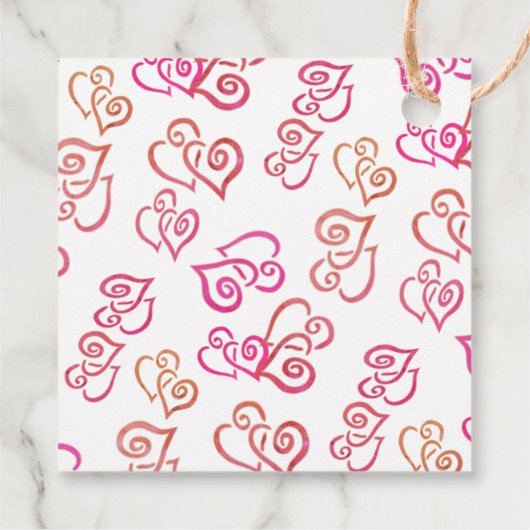 Orangefarbenes rosa Herzmuster über weißes Party Geschenkanhänger (Rückseite)