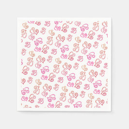 Orangefarbenes rosa Herzmuster über weißes Party Serviette