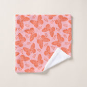 Orangefarbenes Schmetterlingsmuster im rosa Hinter Badhandtuch Set (Waschlappen)