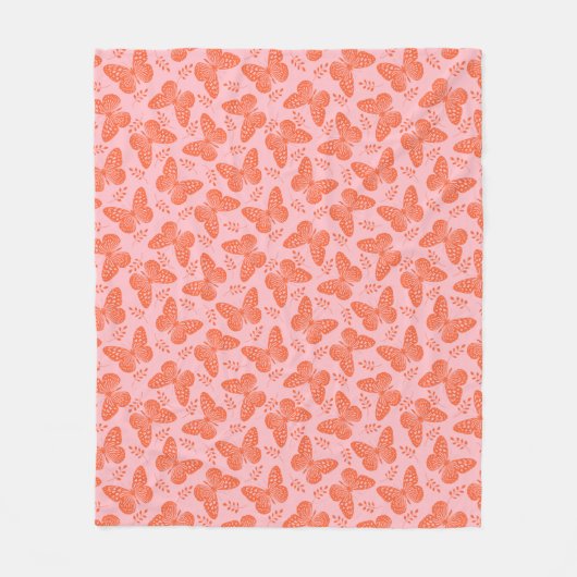 Orangefarbenes Schmetterlingsmuster im rosa Hinter Fleecedecke (Vorderseite)