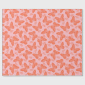 Orangefarbenes Schmetterlingsmuster im rosa Hinter Geschenkpapier (Flach)