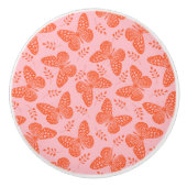 Orangefarbenes Schmetterlingsmuster im rosa Hinter Keramikknauf (Vorderseite)