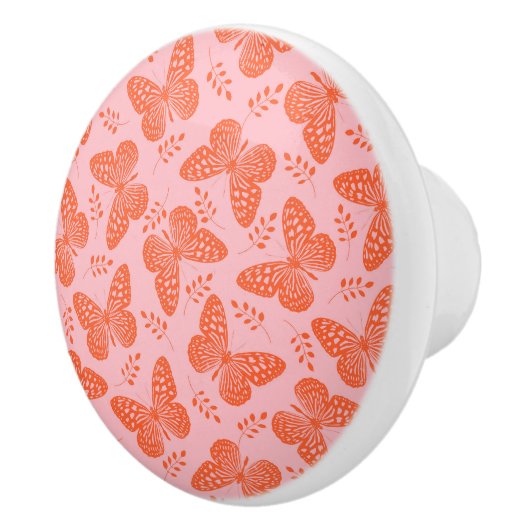 Orangefarbenes Schmetterlingsmuster im rosa Hinter Keramikknauf (Rechts)