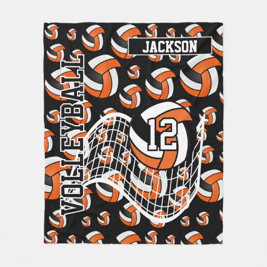 Orangefarbenes, Schwarz-Weiß-Volleyball-Muster Fleecedecke (Vorderseite)