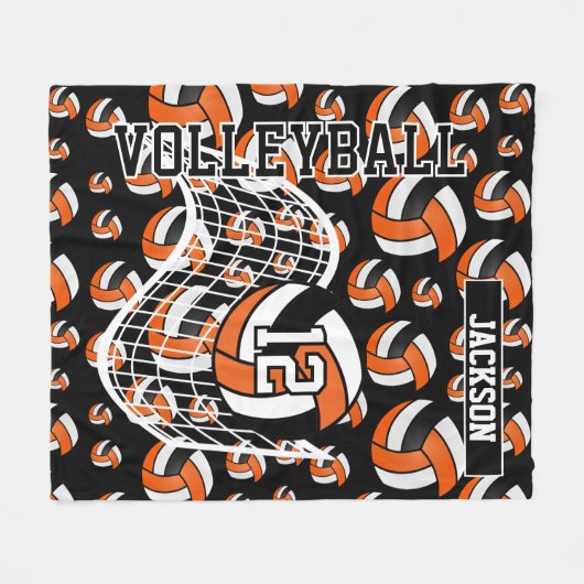 Orangefarbenes, Schwarz-Weiß-Volleyball-Muster Fleecedecke (Vorderseite (Horizontal))