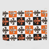 Orangefarbenes Schwarz-weißes Fleur-de-lis-Design Golfhandtuch (Horizontal)