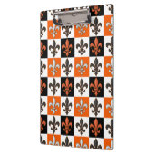 Orangefarbenes Schwarz-weißes Fleur-de-lis-Design Klemmbrett (Links)