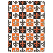 Orangefarbenes Schwarz-weißes Fleur-de-lis-Design Klemmbrett (Rückseite)