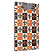 Orangefarbenes Schwarz-weißes Fleur-de-lis-Design Klemmbrett (Rechts)