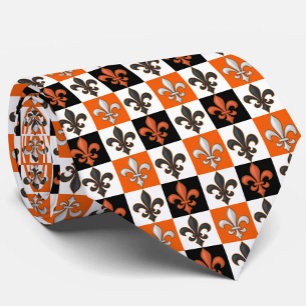 Orangefarbenes Schwarz-weißes Fleur-de-lis-Design Krawatte