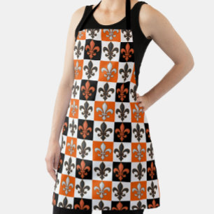 Orangefarbenes Schwarz-weißes Fleur-de-lis-Design Schürze