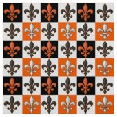 Orangefarbenes Schwarz-weißes Fleur-de-lis-Design Stoff (Muster)