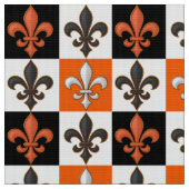 Orangefarbenes Schwarz-weißes Fleur-de-lis-Design Stoff (Nahaufnahme)