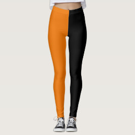 Orangefarbenes Schwarz, zwei Tone, Halbfarbigkeit Leggings