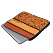 Orangefarbenes schwarzes Damast-Muster mit kleinem Laptopschutzhülle (Vorne Knopf)