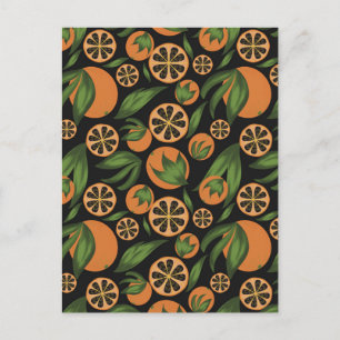 Orangefarbenes schwarzes Fruchtmuster Postkarte