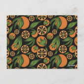 Orangefarbenes schwarzes Fruchtmuster Postkarte (Rückseite)