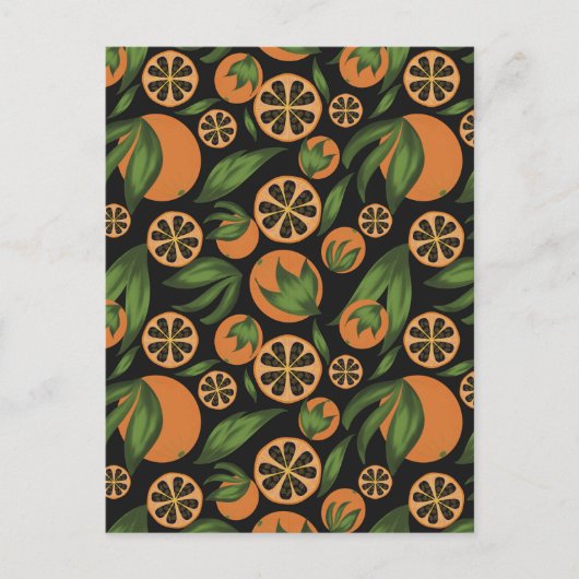Orangefarbenes schwarzes Fruchtmuster Postkarte (Vorderseite)