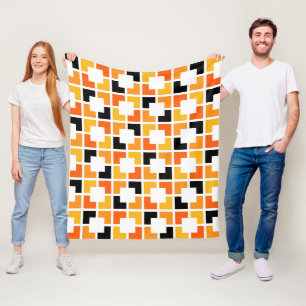 Orangefarbenes Schwarzes Quadrat geometrisches Mus Fleecedecke