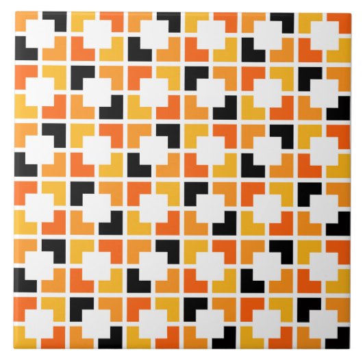 Orangefarbenes Schwarzes Quadrat geometrisches Mus Fliese (Vorderseite)