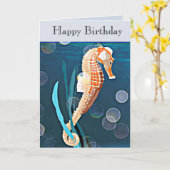 Orangefarbenes Seepferd am Meer mit Blasen-Karte Karte (Gelbe Blume)