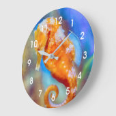 Orangefarbenes Seepferd Große Wanduhr (Winkel)