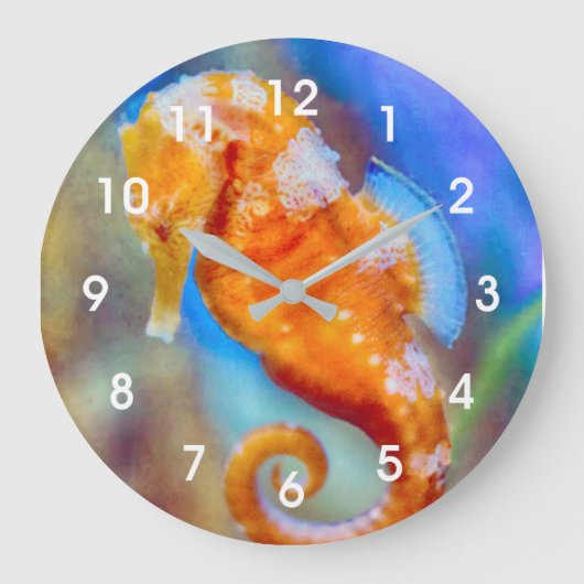 Orangefarbenes Seepferd Große Wanduhr (Vorderseite)