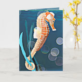 Orangefarbenes Seepferd mit Blasen am Meer Karte (Gelbe Blume)