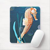 Orangefarbenes Seepferd mit Blasen am Meer Mousepad (Mit Mouse)
