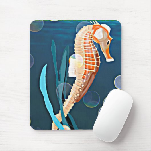 Orangefarbenes Seepferd mit Blasen am Meer Mousepad (Mit Mouse)