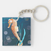 Orangefarbenes Seepferd mit Blasen am Meer Schlüsselanhänger (Rückseite)