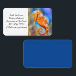 Orangefarbenes Seepferd Visitenkarte<br><div class="desc">Ein helles orangefarbenes Seepferd mit detaillierten,  weißen Markierungen ist eine tolle Adresse im Birch Aquarium bei Scripps in San Diego,  CA. Foto von Ruth Jolly. Text kann auf Ihre Bedürfnisse angepasst werden.</div>