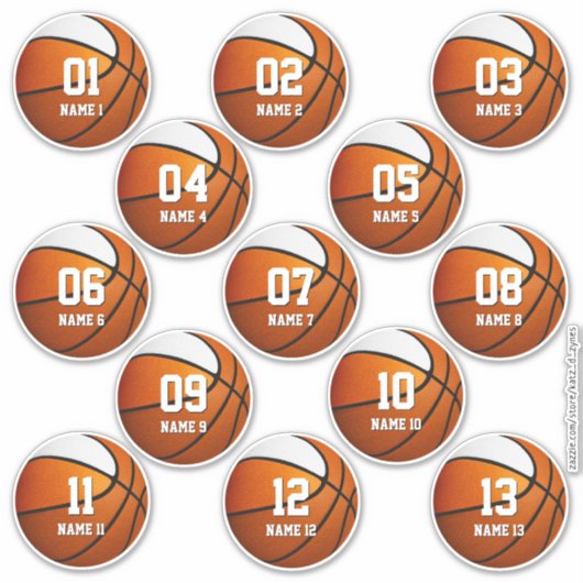 orangefarbenes Set mit 13 kleinen Basketballspiele Aufkleber (Vorderseite)