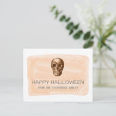 Orangefarbenes Skull Halloween Postkarte (Stehend Vorderseite)